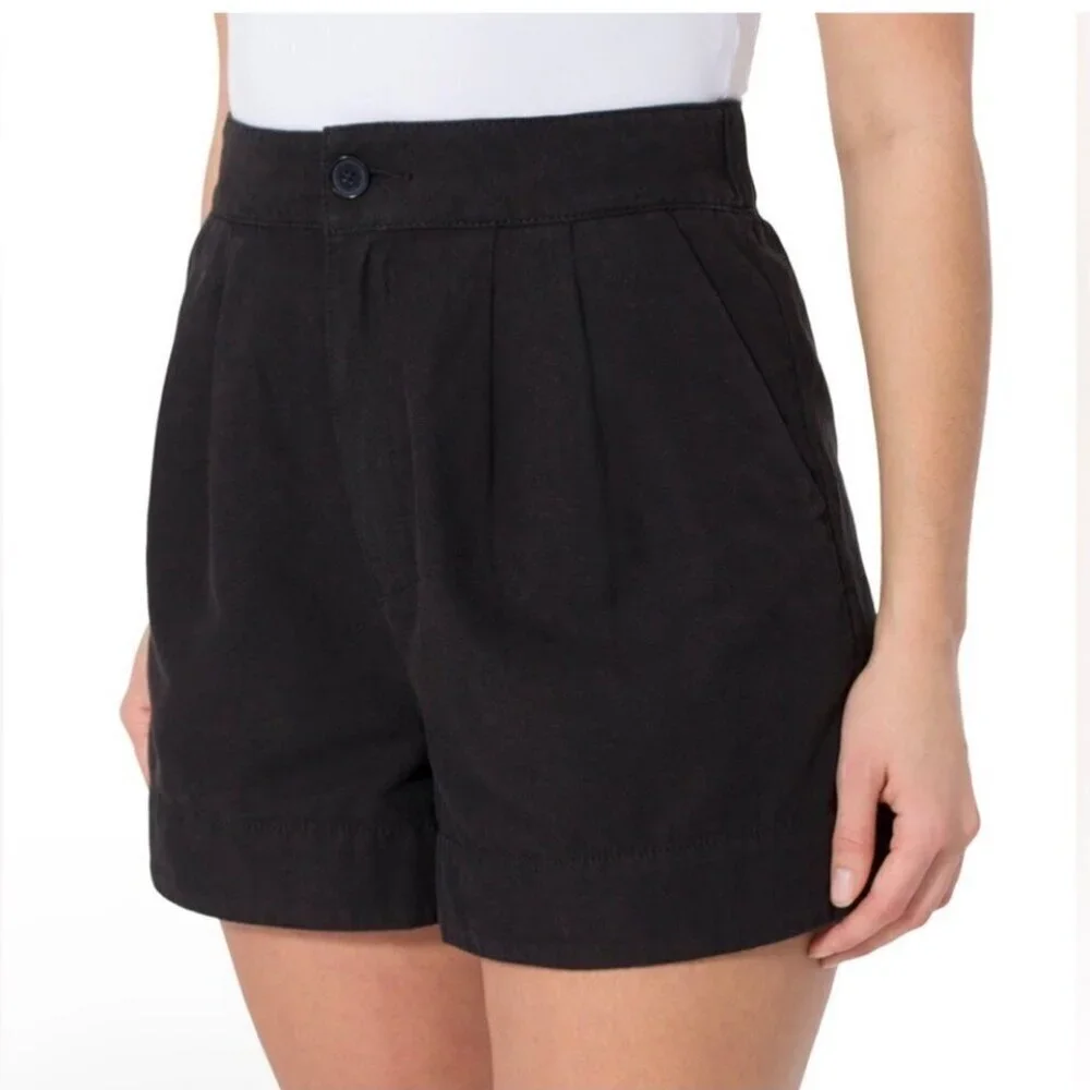 Joie Medium Pleated Linen Blend Women’s Black Shorts High Rise Pockets